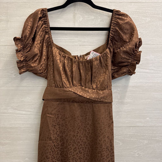 Mi Ami Brown Silky Leopard Print Short Puff Sleeve Dress Extra Large