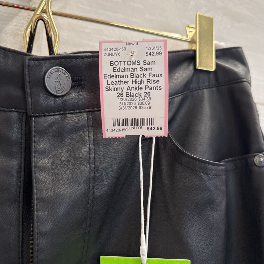 Sam Edelman Black Faux Leather High Rise Skinny Ankle Pants 26