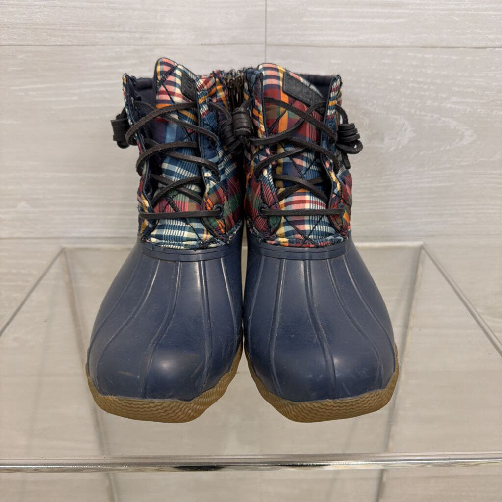 Sperry Saltwater Navy Plaid Quilted Duck Boots 6.5
