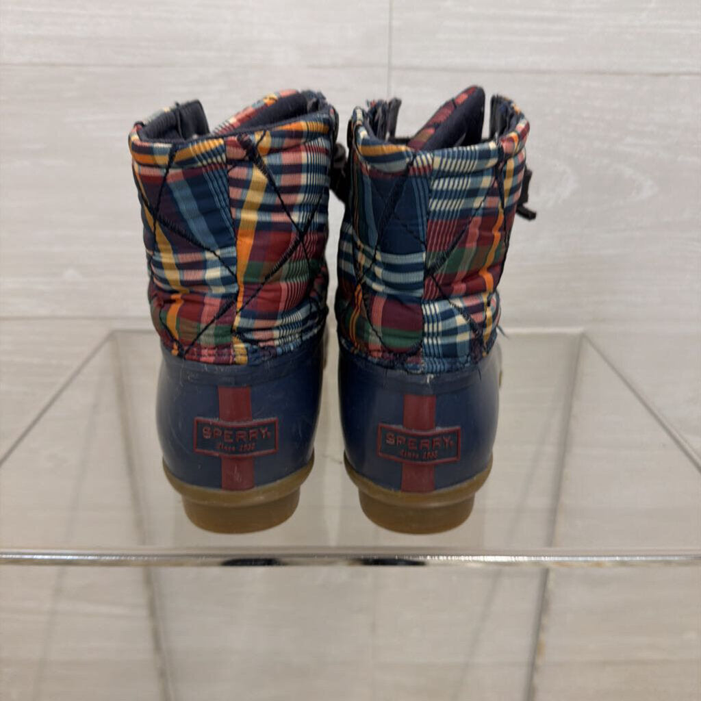 Sperry Saltwater Navy Plaid Quilted Duck Boots 6.5