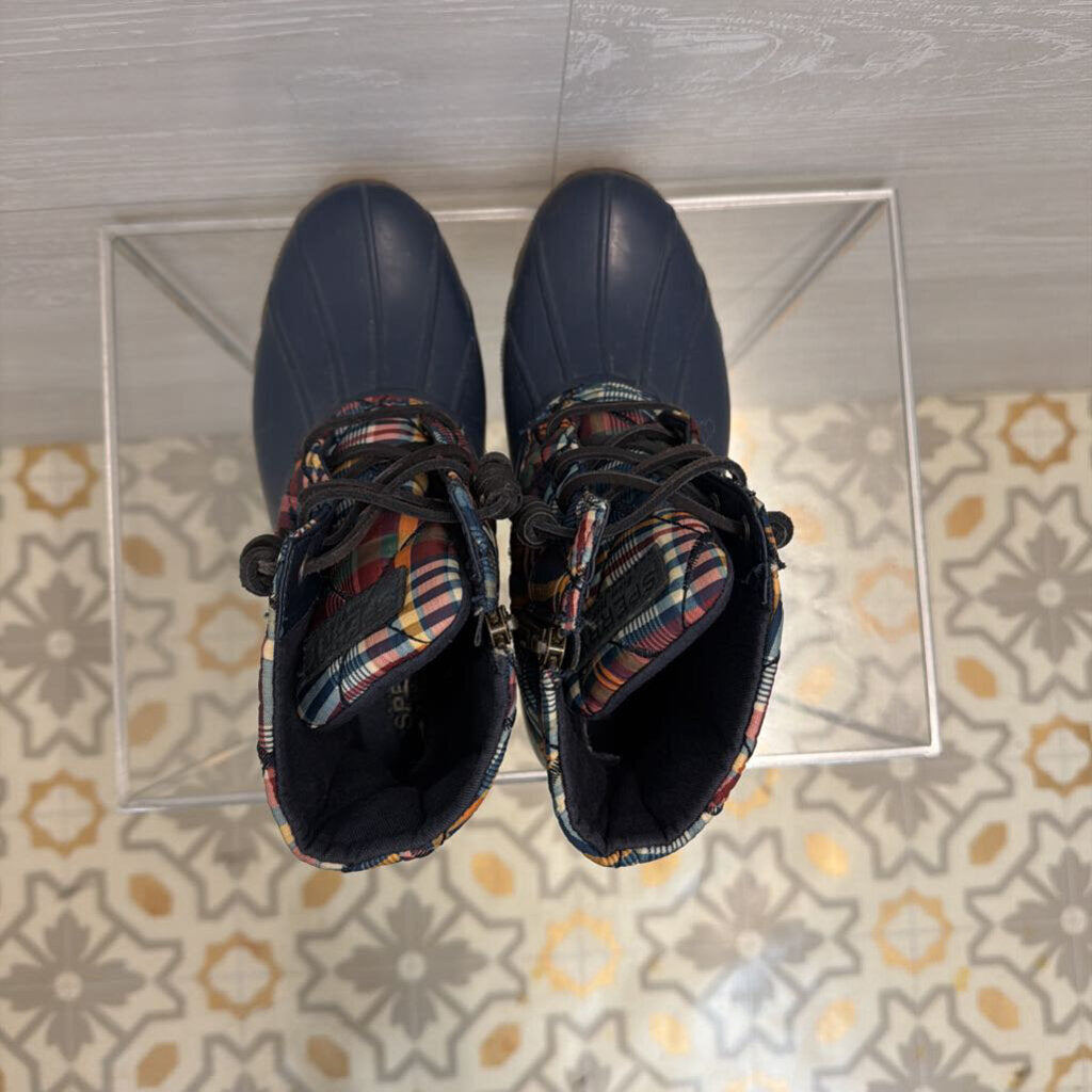 Sperry Saltwater Navy Plaid Quilted Duck Boots 6.5