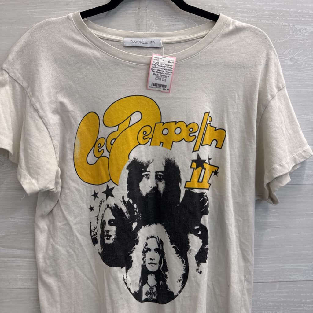 Day Dreamer White/ Yellow Led Zeppelin Short Sleeve Graphic Tee Medium