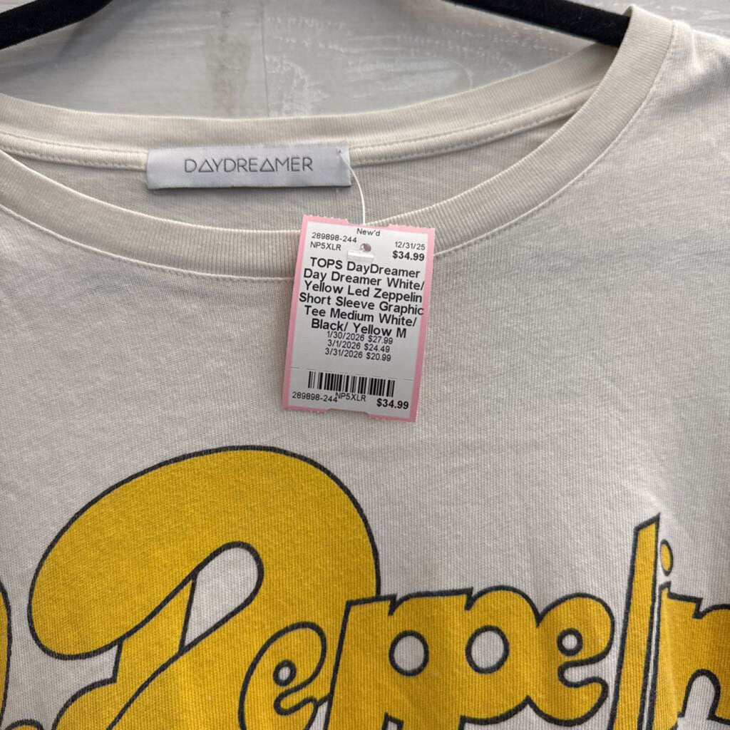 Day Dreamer White/ Yellow Led Zeppelin Short Sleeve Graphic Tee Medium