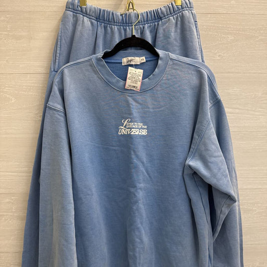 Mayfair Group Blue Listen to the Language of the Universe Oversized Pullover/ Jogger Set XS (Top) S/M (Bottom)