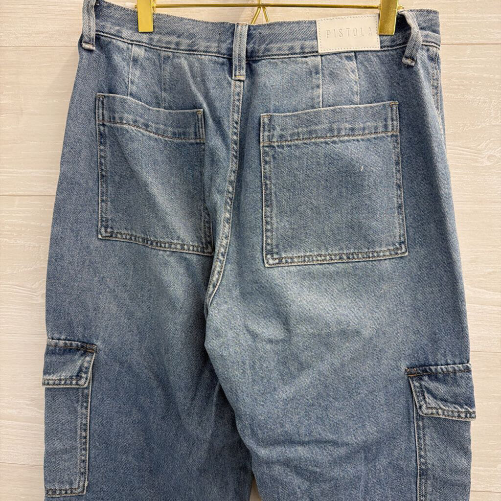 Pistola Medium Wash Wide Leg Cargo Jeans 29