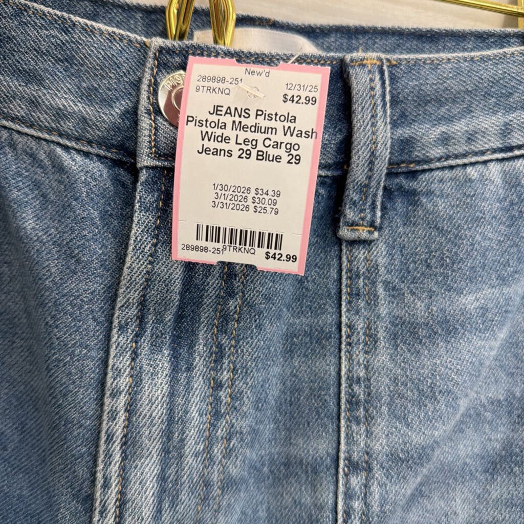 Pistola Medium Wash Wide Leg Cargo Jeans 29
