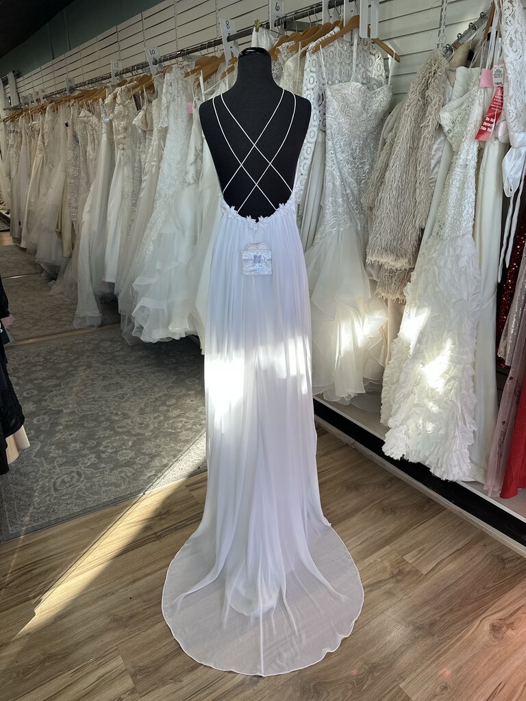 Forever Yours White Chiffon V Neck Bridal Gown 4