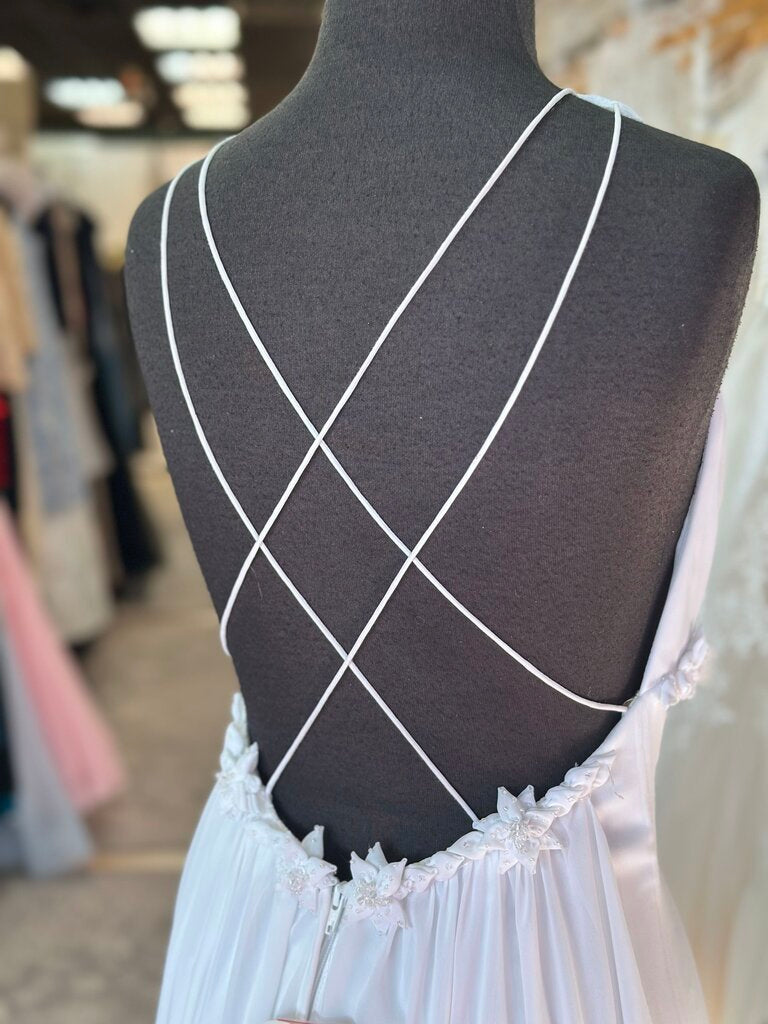 Forever Yours White Chiffon V Neck Bridal Gown 4