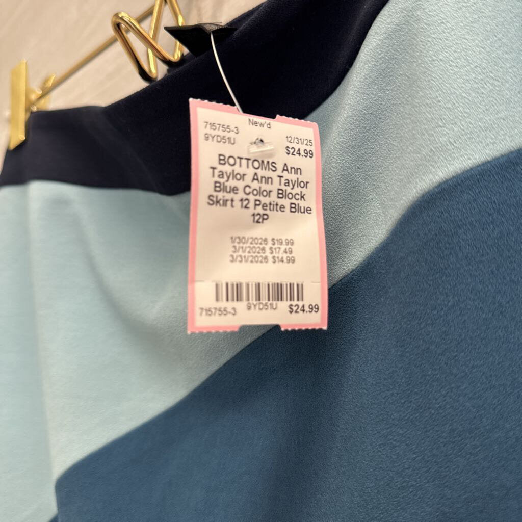 Ann Taylor Blue Color Block Skirt 12 Petite