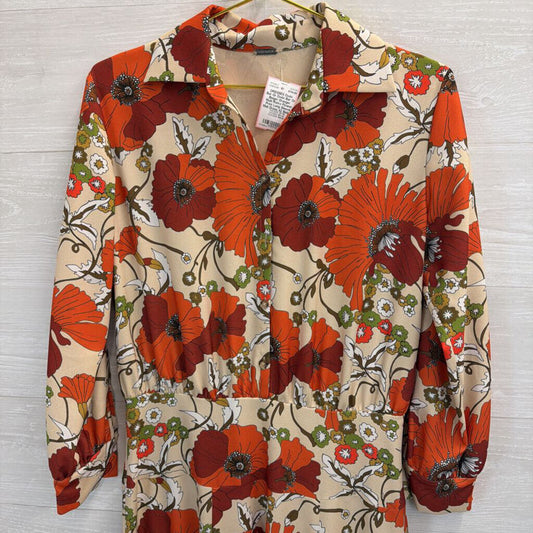 Dodo Bar Or Beige/ Orange/ Multi Retro Flower Print Long Sleeve Midi Dress 42