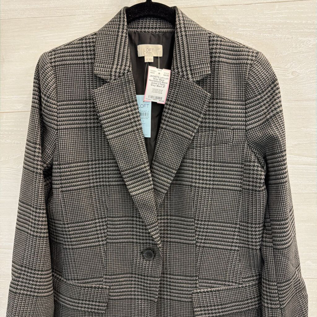 Loft Grey/ Black Houndstooth Blazer Jacket 2 Petite