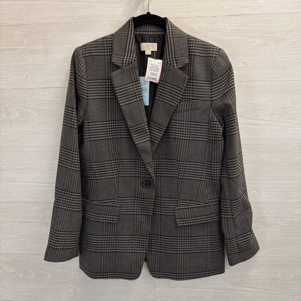 Loft Grey/ Black Houndstooth Blazer Jacket 2 Petite