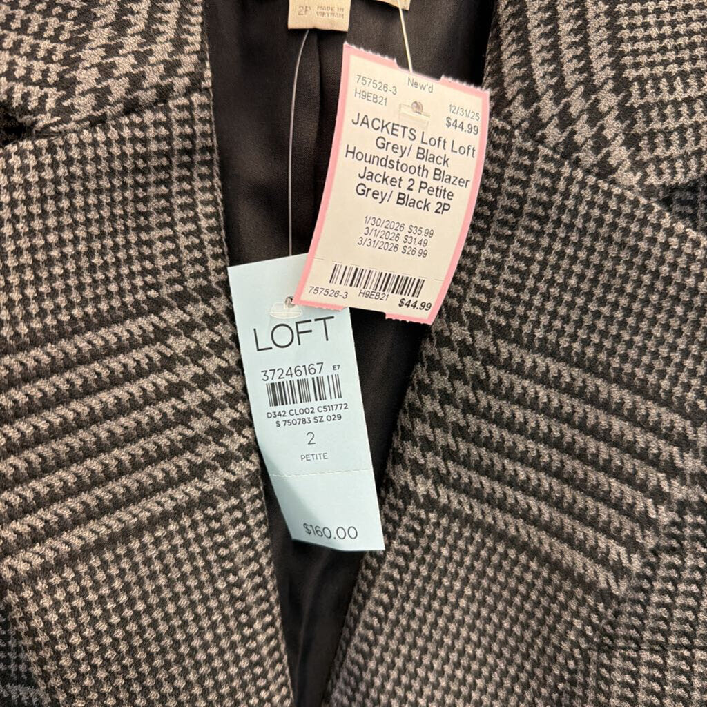Loft Grey/ Black Houndstooth Blazer Jacket 2 Petite
