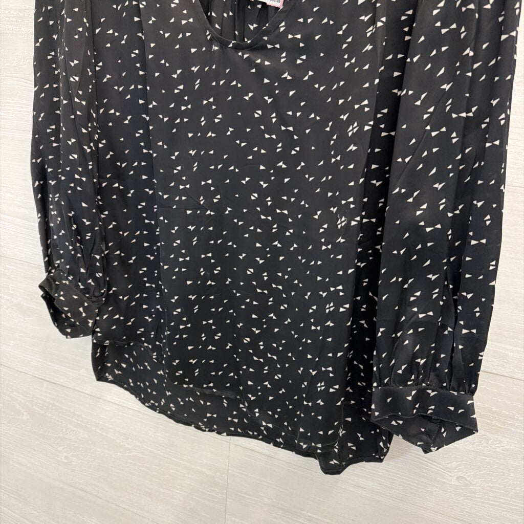 Velvet Black/ White Print Silky Long Sleeve Top Extra Small