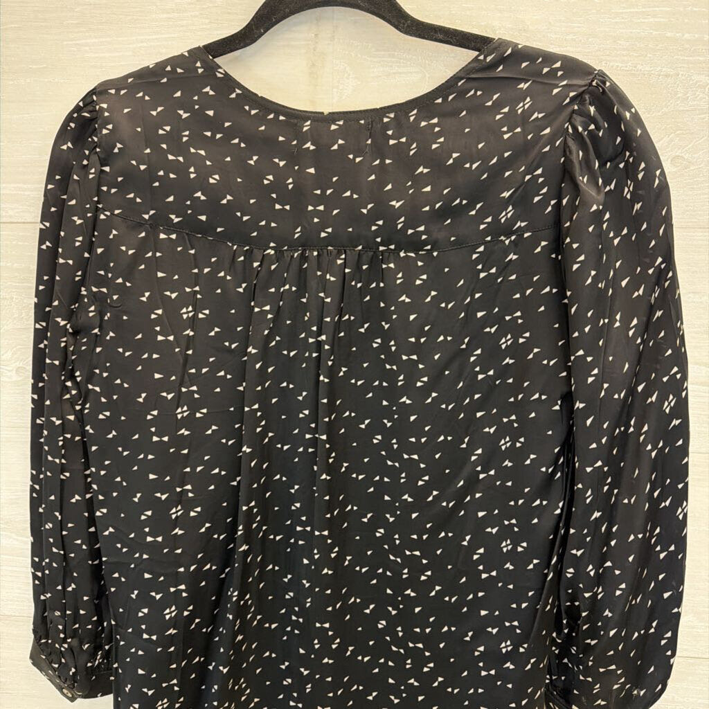 Velvet Black/ White Print Silky Long Sleeve Top Extra Small