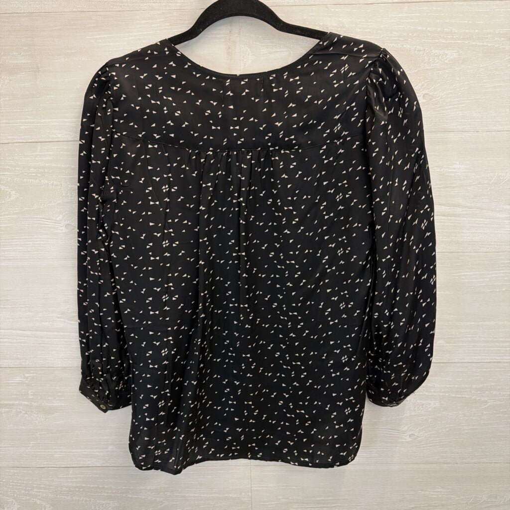 Velvet Black/ White Print Silky Long Sleeve Top Extra Small