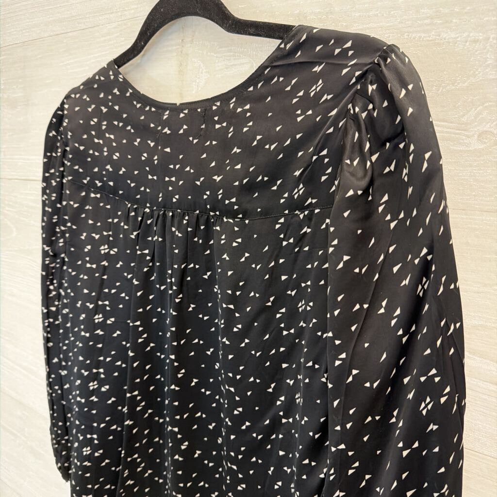 Velvet Black/ White Print Silky Long Sleeve Top Extra Small