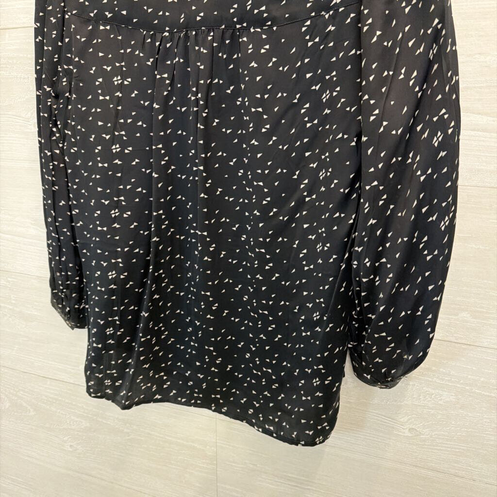 Velvet Black/ White Print Silky Long Sleeve Top Extra Small