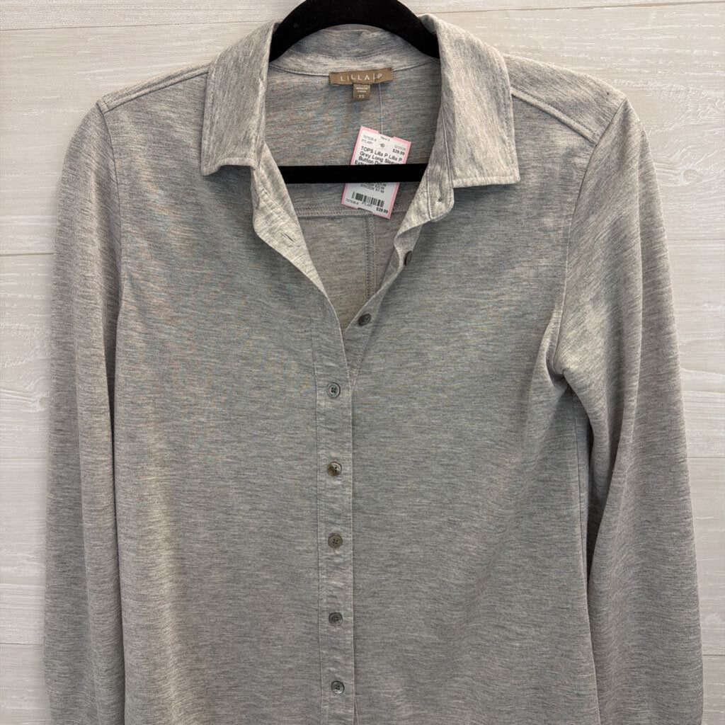 Lilla P Grey Long Sleeve Button Down Top Extra Small