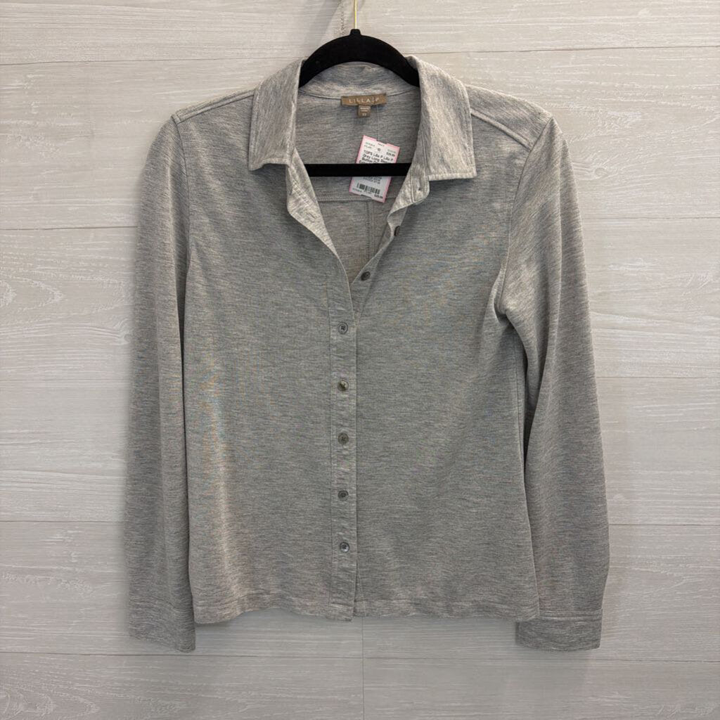 Lilla P Grey Long Sleeve Button Down Top Extra Small