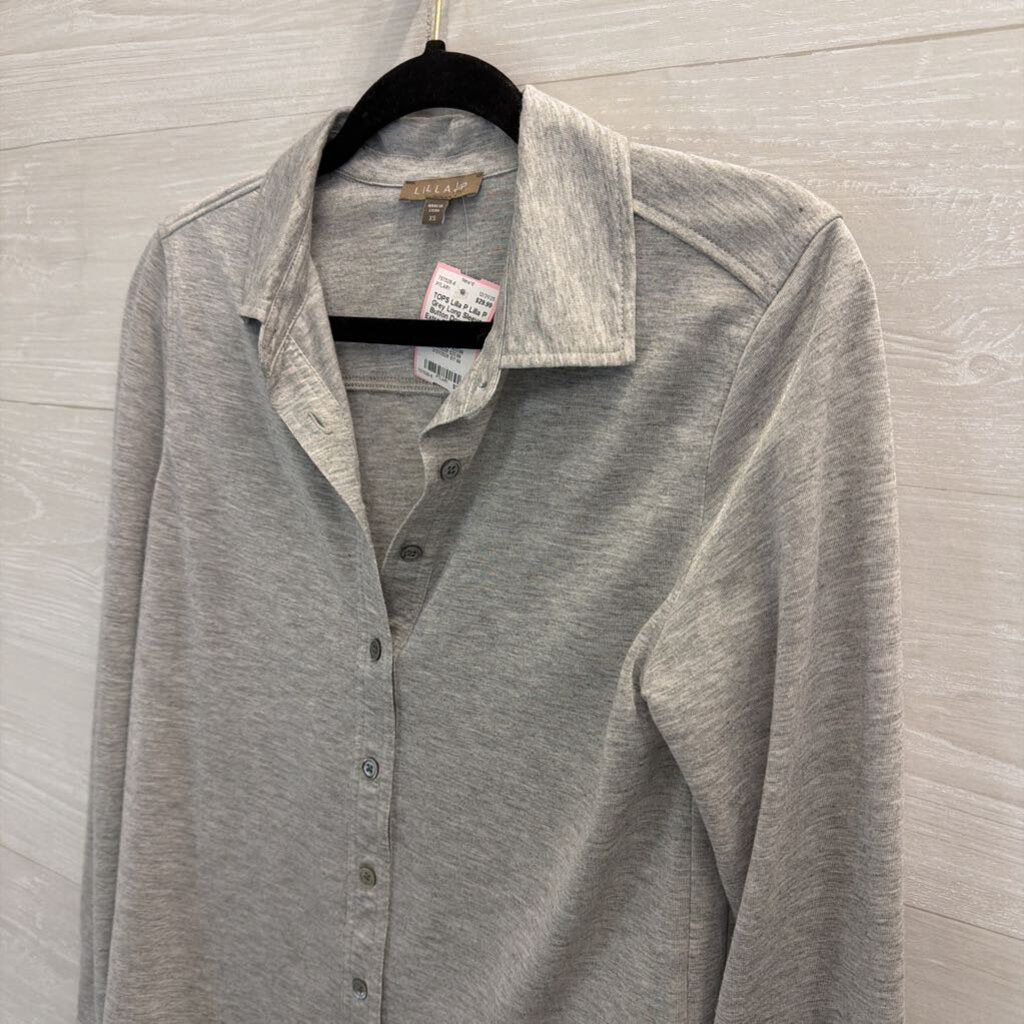 Lilla P Grey Long Sleeve Button Down Top Extra Small