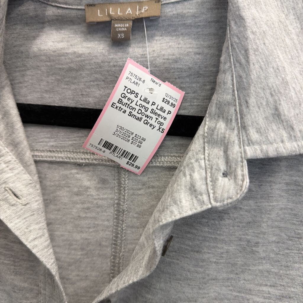 Lilla P Grey Long Sleeve Button Down Top Extra Small