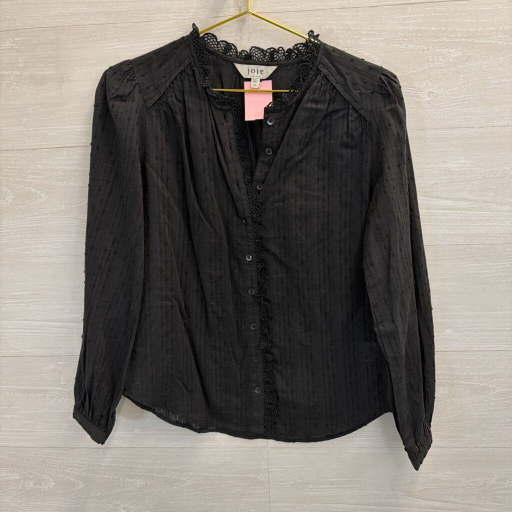 Joie Black Lace Detail Long Sleeve Button Front Top Extra Small