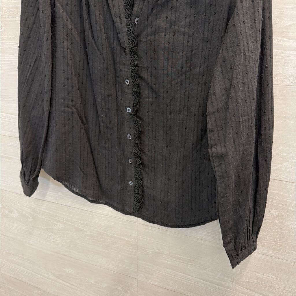 Joie Black Lace Detail Long Sleeve Button Front Top Extra Small