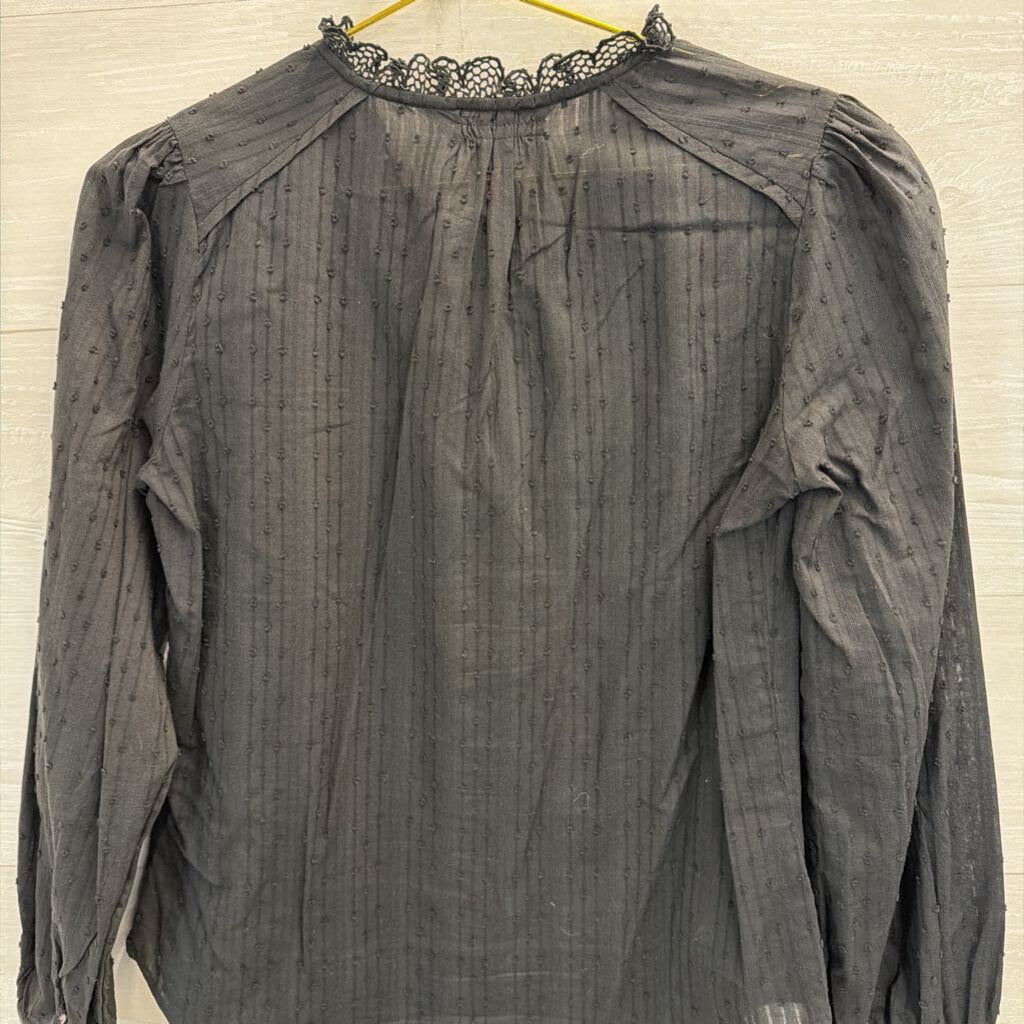 Joie Black Lace Detail Long Sleeve Button Front Top Extra Small
