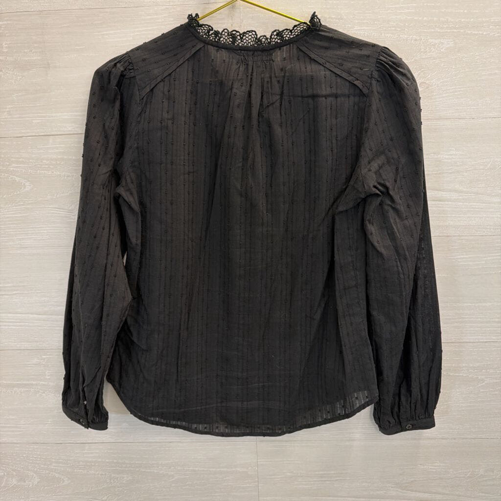 Joie Black Lace Detail Long Sleeve Button Front Top Extra Small
