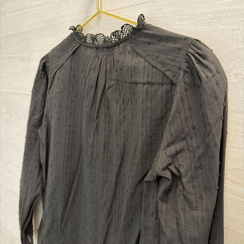 Joie Black Lace Detail Long Sleeve Button Front Top Extra Small