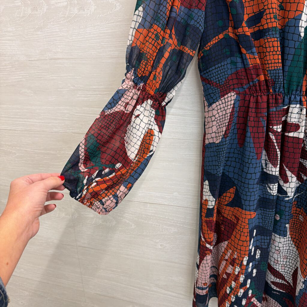 Hutch Blue/ Multi Print Long Sleeve Dress Extra Small