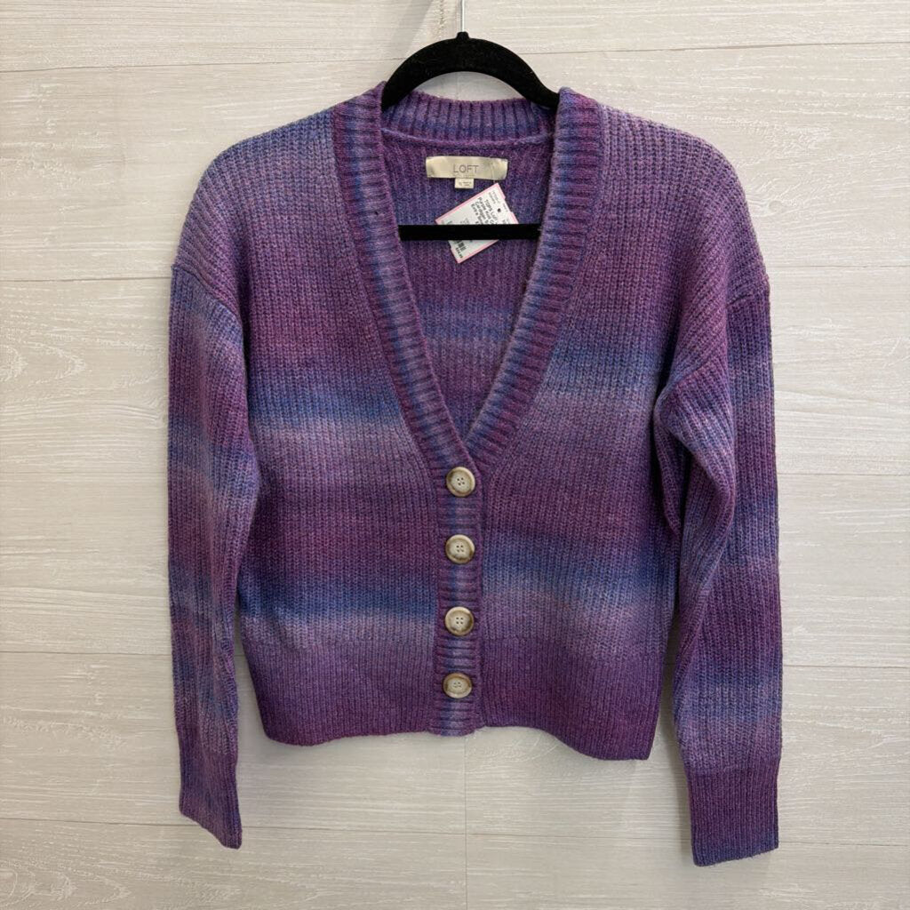 Loft Purple Knit Cropped Cardigan Sweater Extra Small