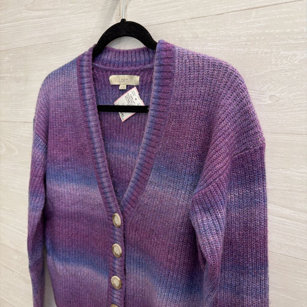 Loft Purple Knit Cropped Cardigan Sweater Extra Small