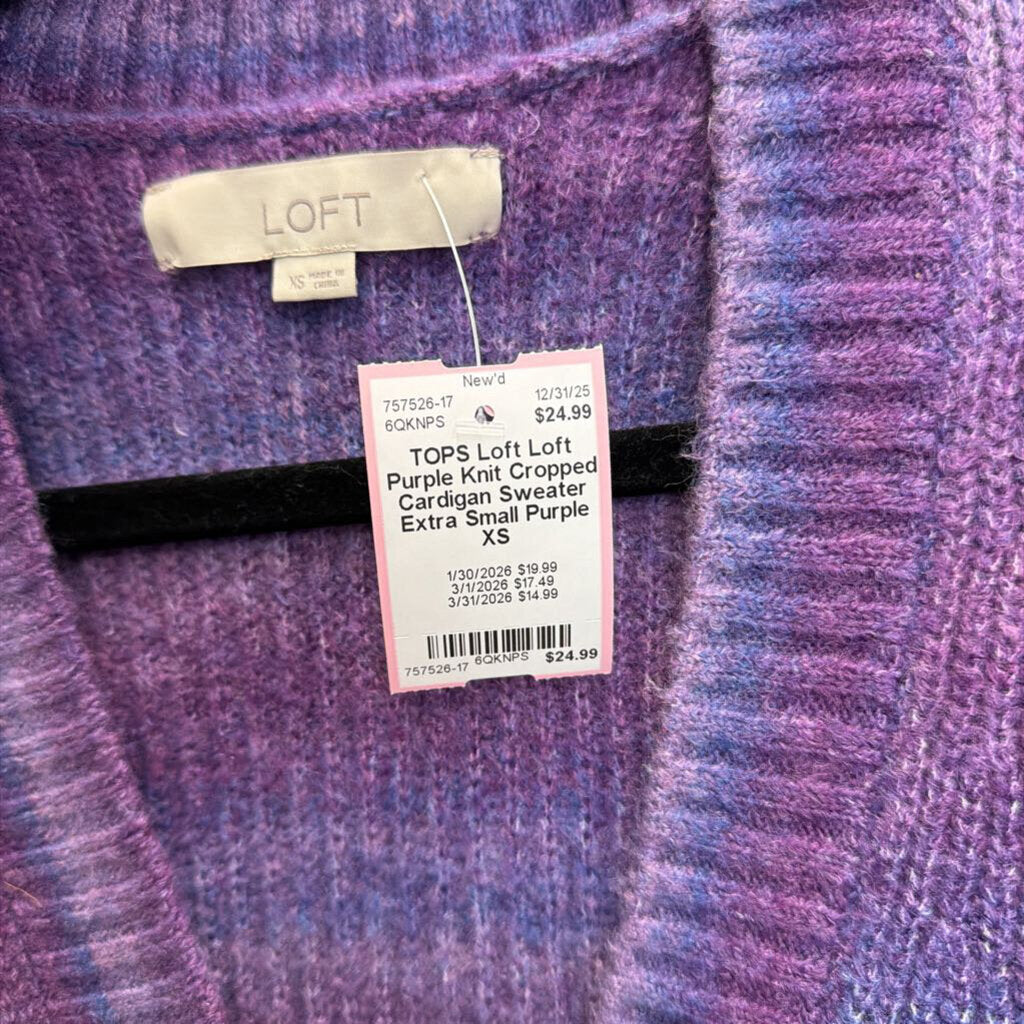 Loft Purple Knit Cropped Cardigan Sweater Extra Small