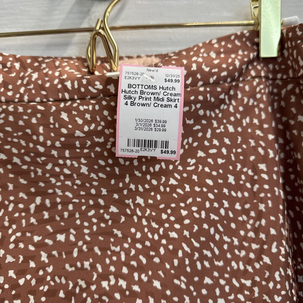 Hutch Brown/ Cream Silky Print Midi Skirt 4