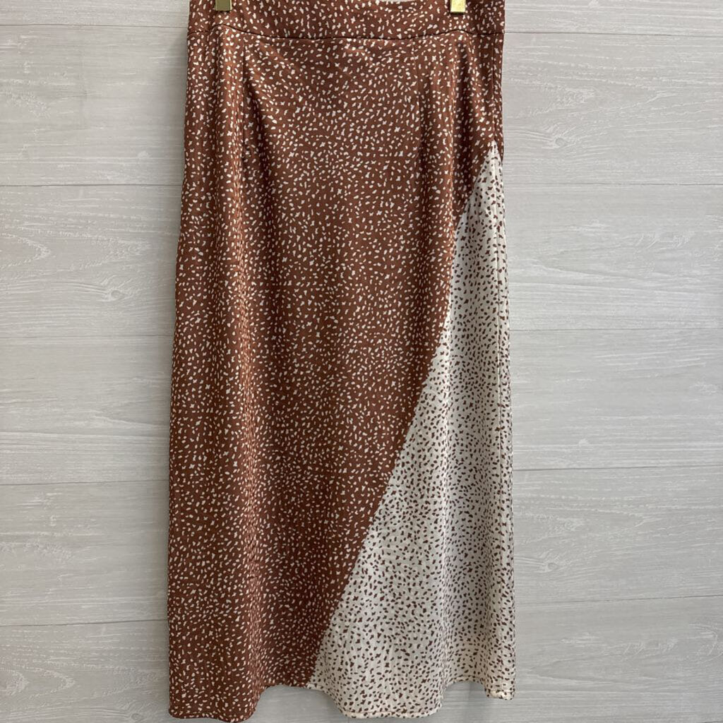 Hutch Brown/ Cream Silky Print Midi Skirt 4