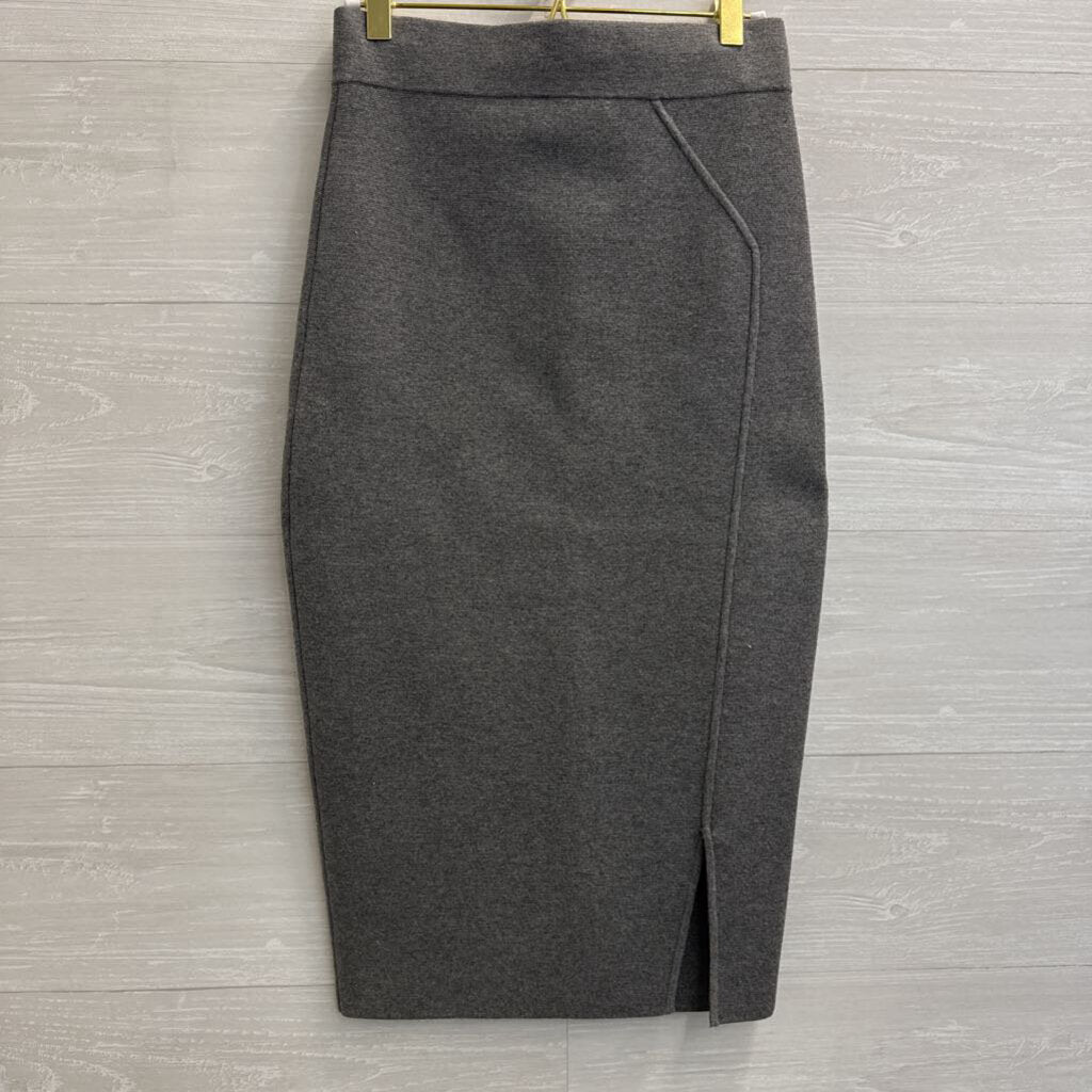 Milly Grey Knit Fitted Midi Skirt Small