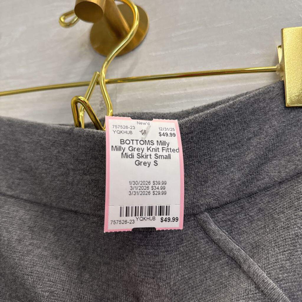 Milly Grey Knit Fitted Midi Skirt Small