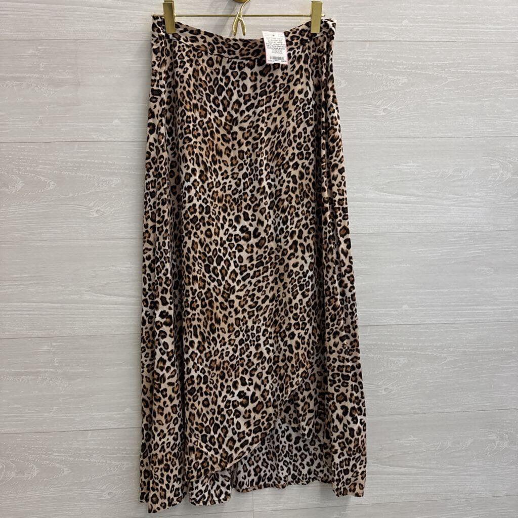 Velvet Brown Leopard Print Silky Wrap Midi Skirt Extra Small
