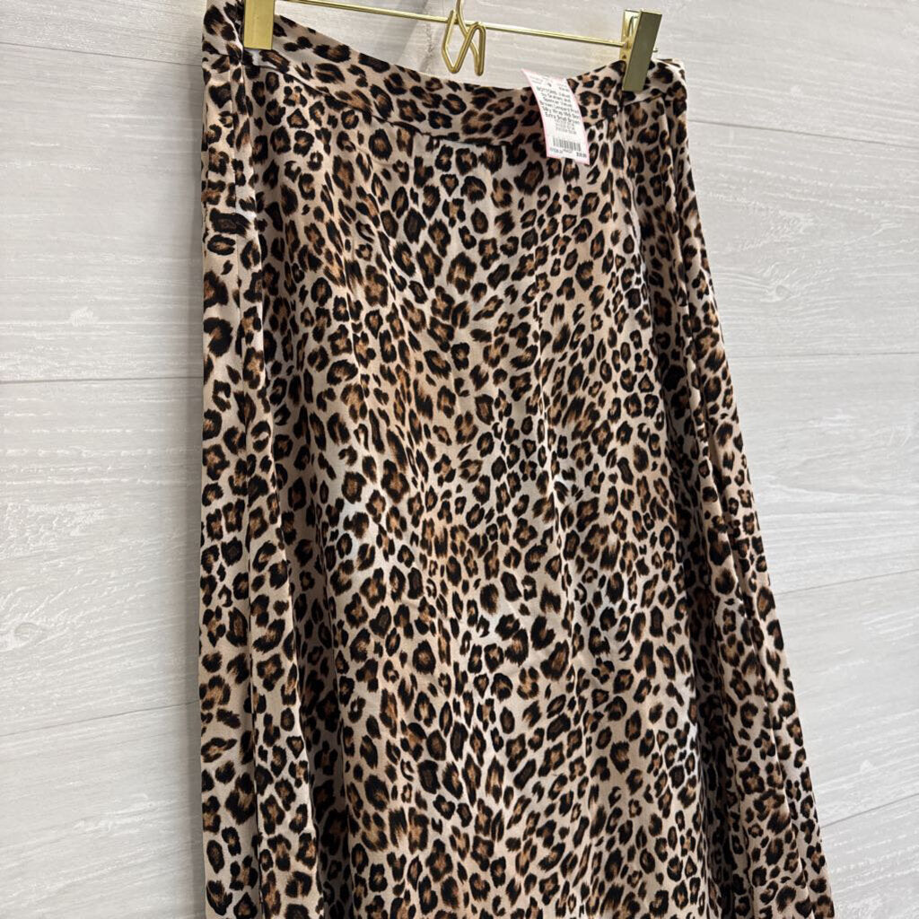 Velvet Brown Leopard Print Silky Wrap Midi Skirt Extra Small