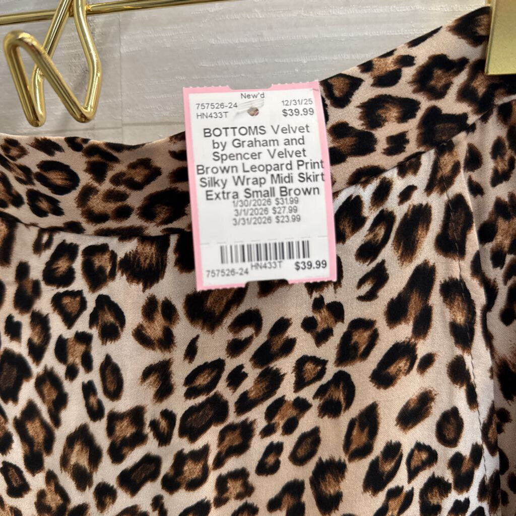 Velvet Brown Leopard Print Silky Wrap Midi Skirt Extra Small