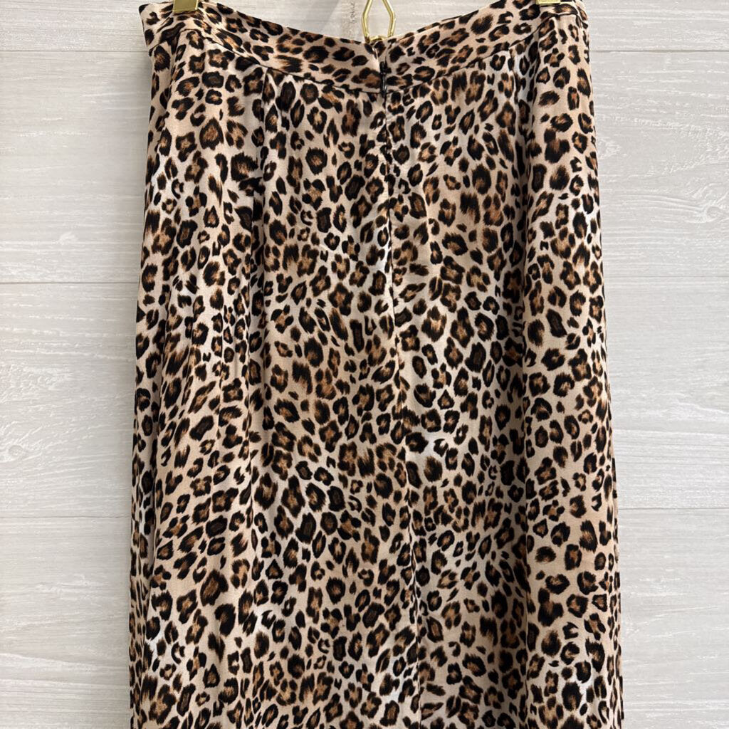 Velvet Brown Leopard Print Silky Wrap Midi Skirt Extra Small