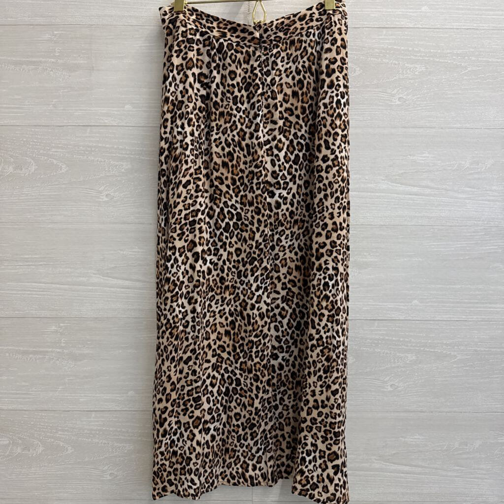 Velvet Brown Leopard Print Silky Wrap Midi Skirt Extra Small