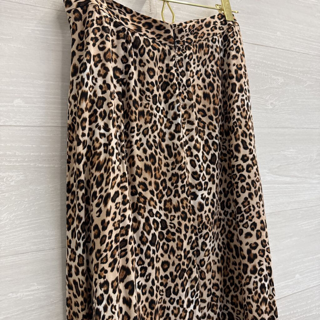 Velvet Brown Leopard Print Silky Wrap Midi Skirt Extra Small