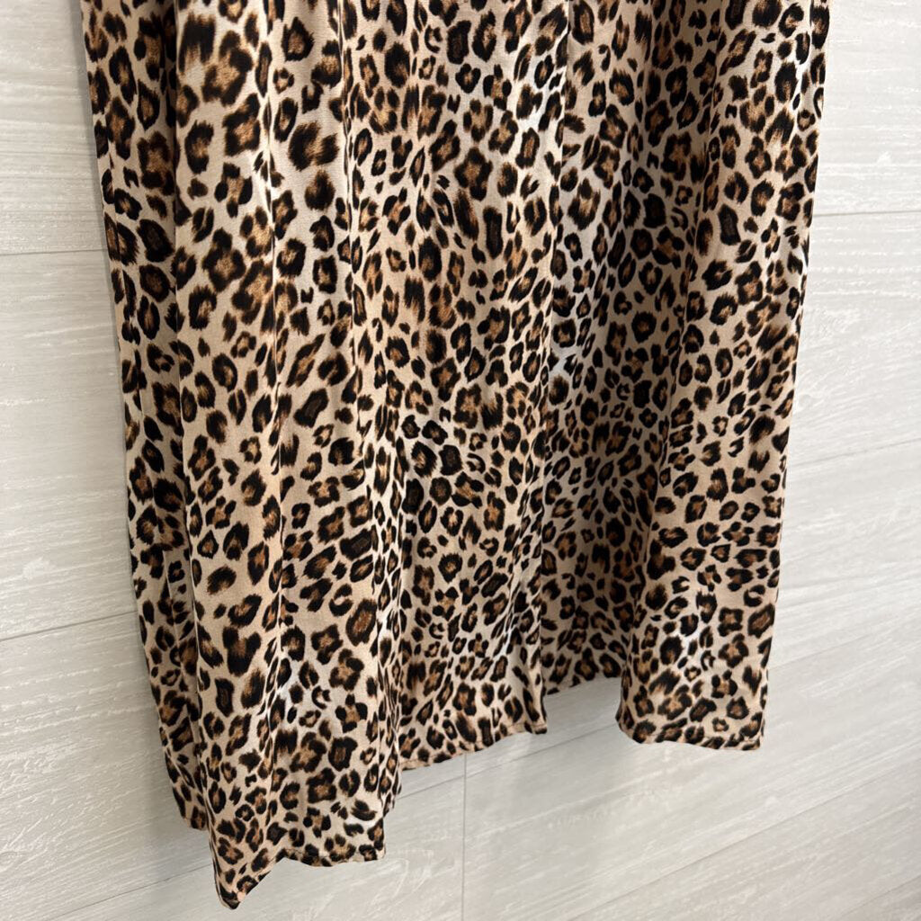 Velvet Brown Leopard Print Silky Wrap Midi Skirt Extra Small