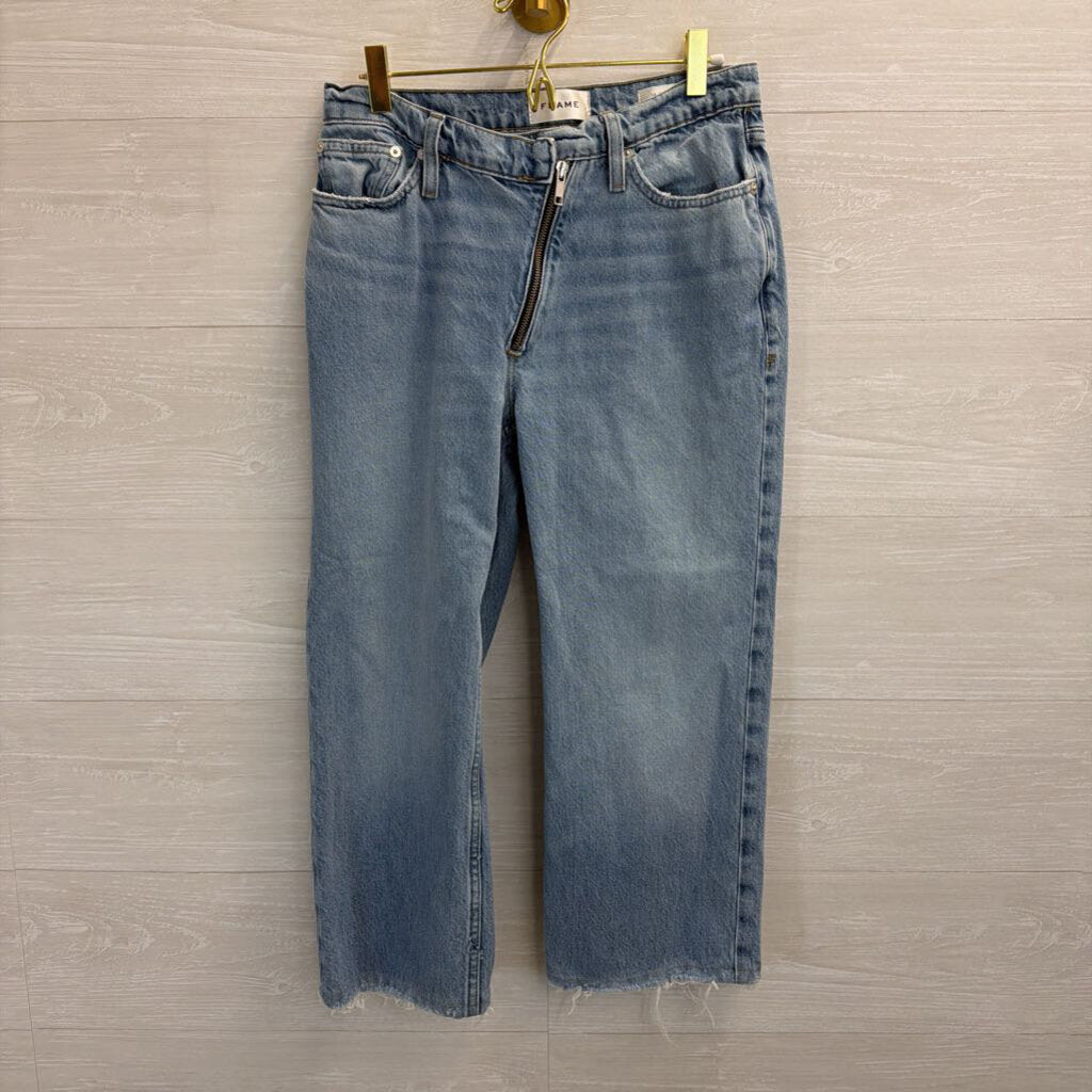 Frame Light Wash Cropped Wide Leg Jeans 26