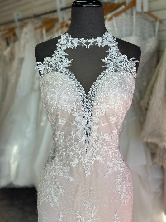 Adrianna Papell High Neck Sequin Lace Fitted Wedding Dress 12