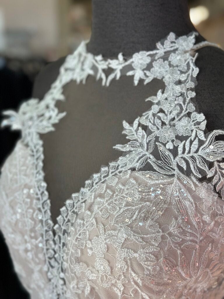 Adrianna Papell High Neck Sequin Lace Fitted Wedding Dress 12