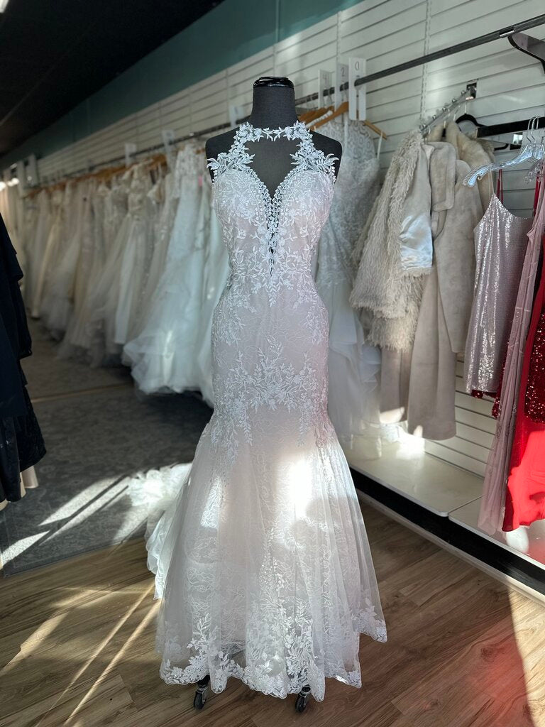 Adrianna Papell High Neck Sequin Lace Fitted Wedding Dress 12